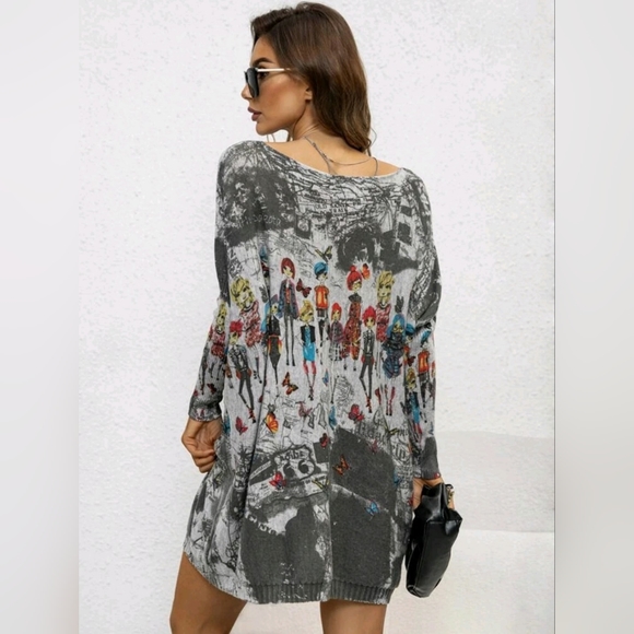 Limited Edition Graphic Batwing Grey Sweater - Picture 4 of 5